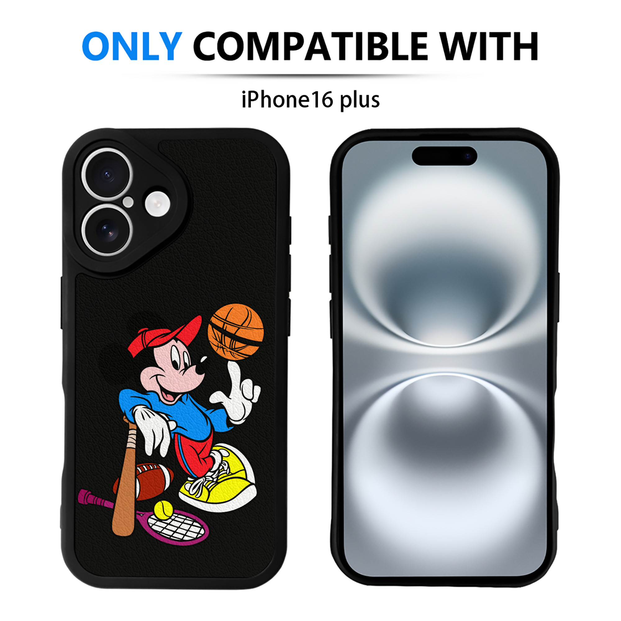 （画像用） ミッキーマウス Mickey Mouse 【iPhone 16シリーズ対応】シリコンスマホケース（レザー調） 材質：シリコン